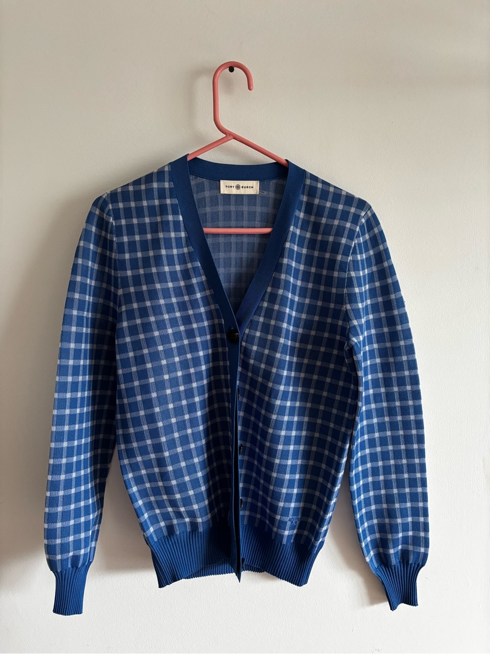 Blue Plaid V-Neck Women's Cardigan
